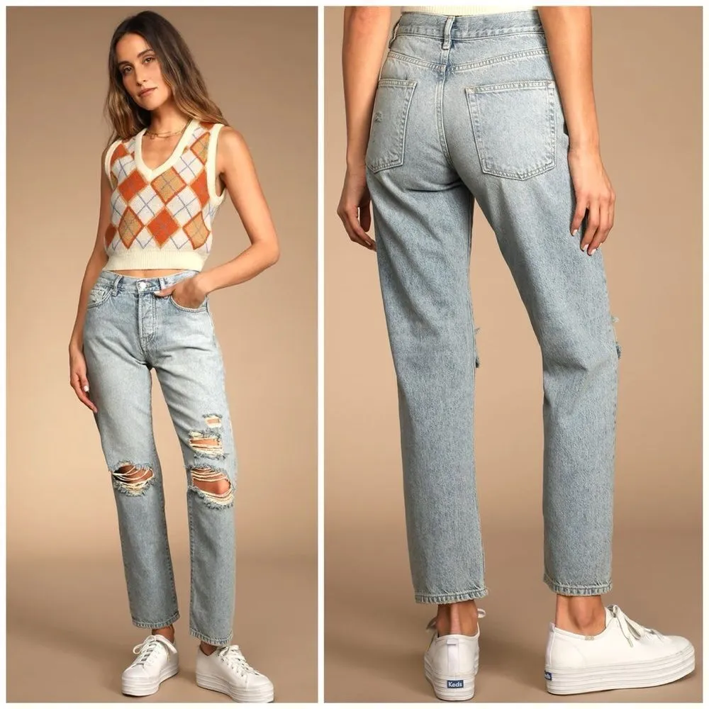 Free People Bren Light Wash Distressed High-Rise Denim Boyfriend Jeans Size 28 - Image 3