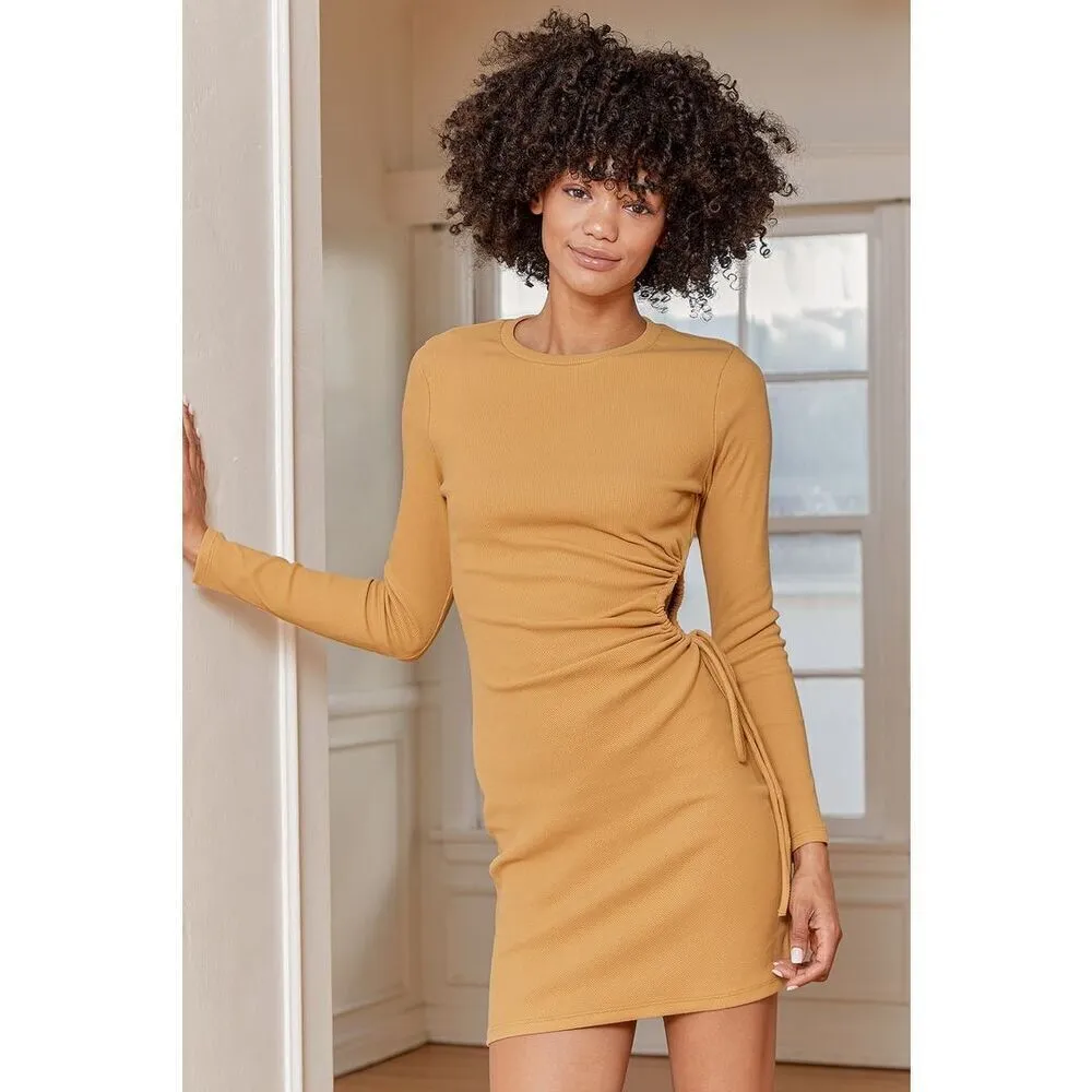 Lulus Show Off a Little Mustard Yellow Ribbed Cutout Bodycon Dress - Image 2