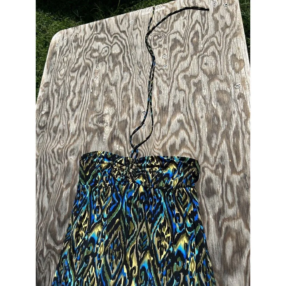 Jordan Taylor Women Large Blue‎ Black Long Maxi Summer Beach Strapless Dress - Image 9