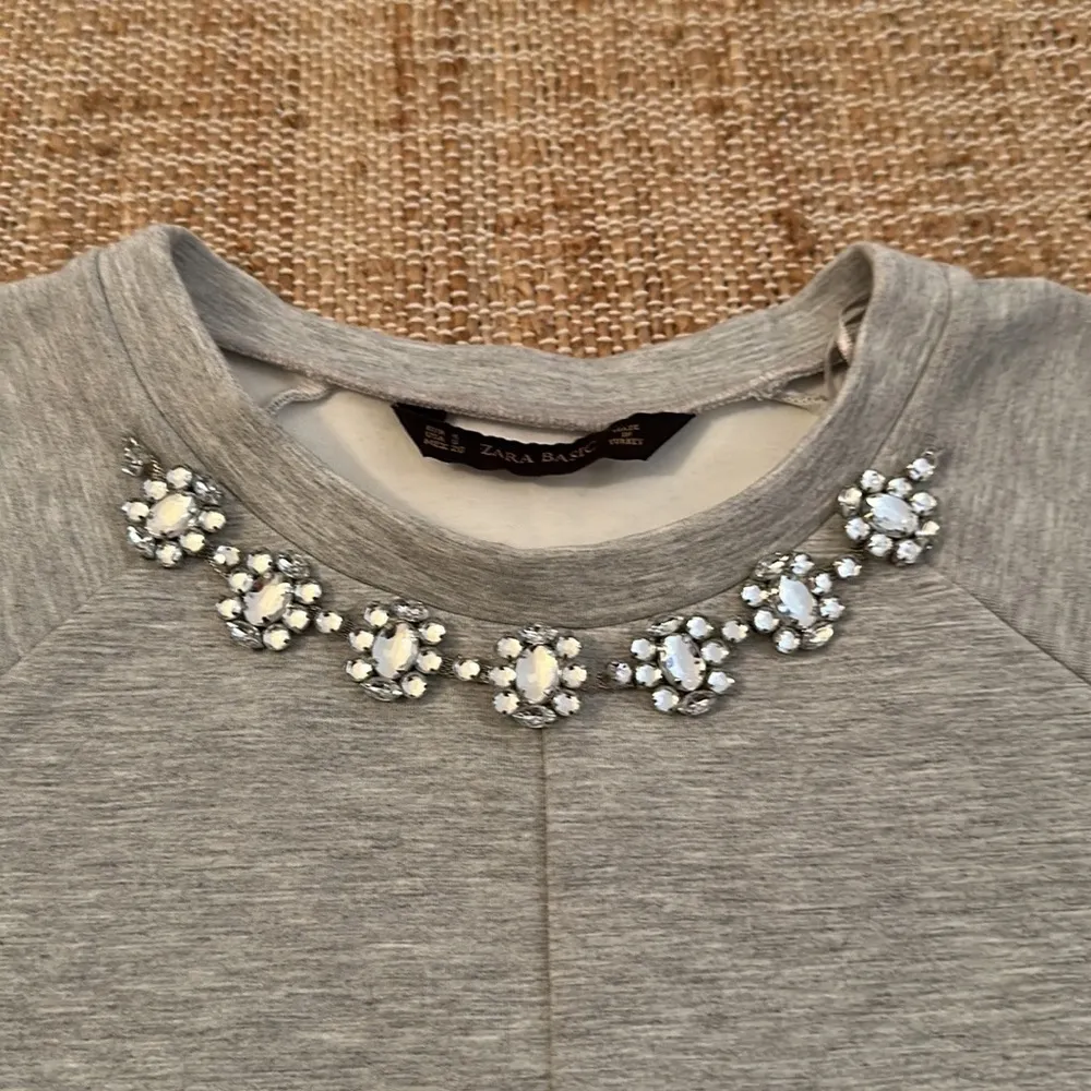 Zara Sweatshirt Jeweled Neckline Necklace Crop Top Small - Image 2