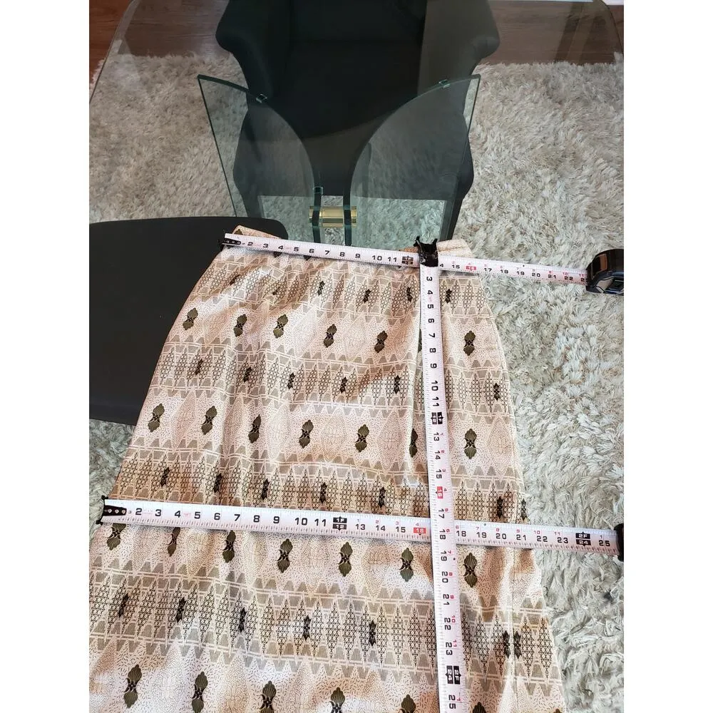 P.J.K Collections 2 Pc Traditional Maxi Dress Skirt Set Small Green Beige - Image 11