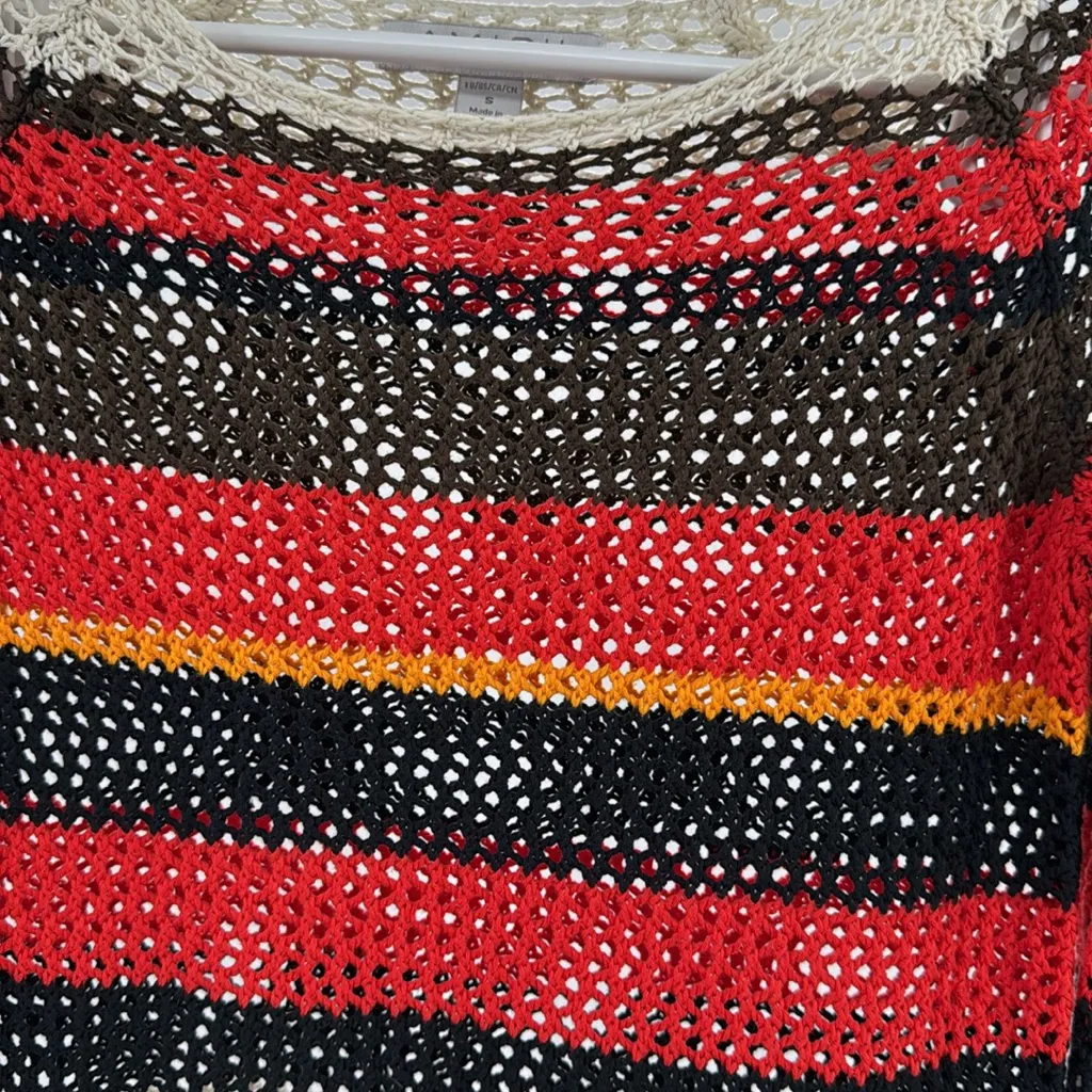 Amisu Colorful Striped open Knit crochet Sweater tassels fall coverup S neutral - Image 8