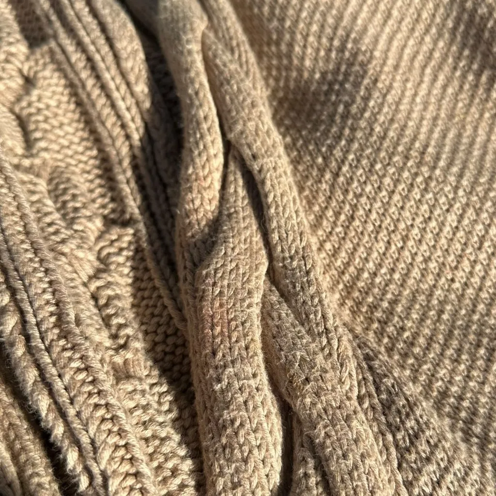 UGG Anjeline Knit Cape Poncho Sweater M/L Beige Braided Trim Cozy Layering Piece - Image 5