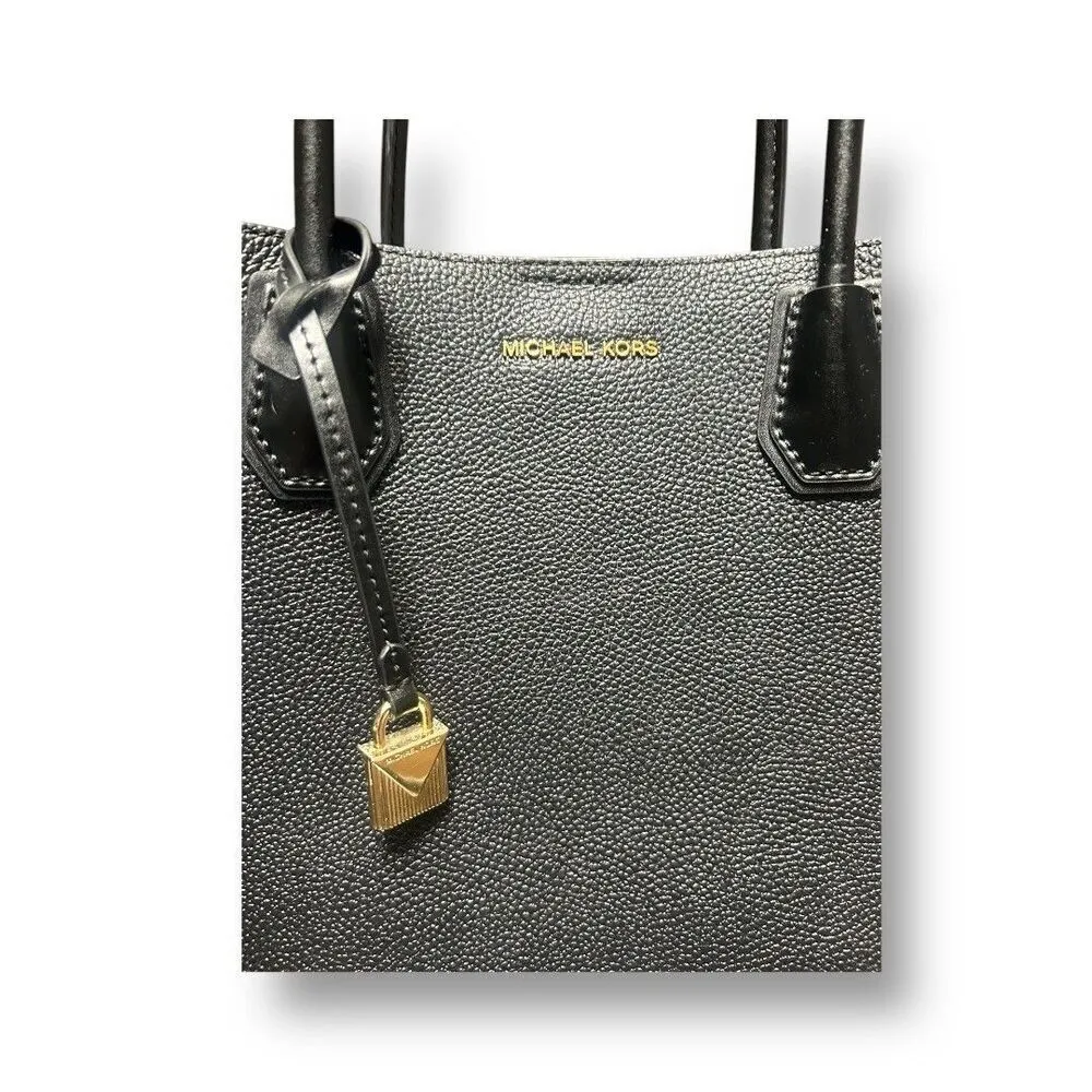 Michael‎ Kors Mercer Gallery Leather Tote Black Gold Hardware Center Zip Pebbled - Image 16