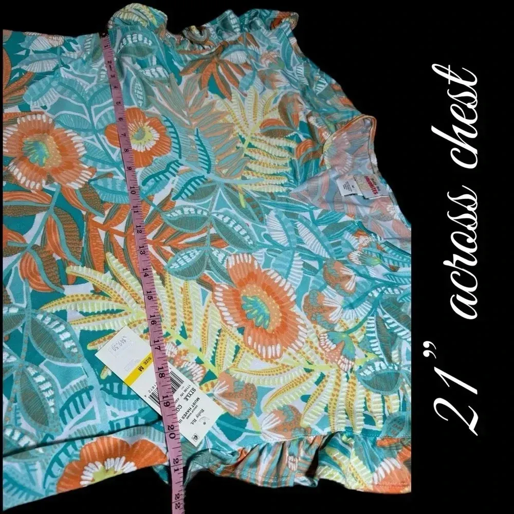 NWT RUBY RD Tropical Floral Short Sleeve Blouse Flutter Sleeve Split Neck Top Orange Size M - Image 8