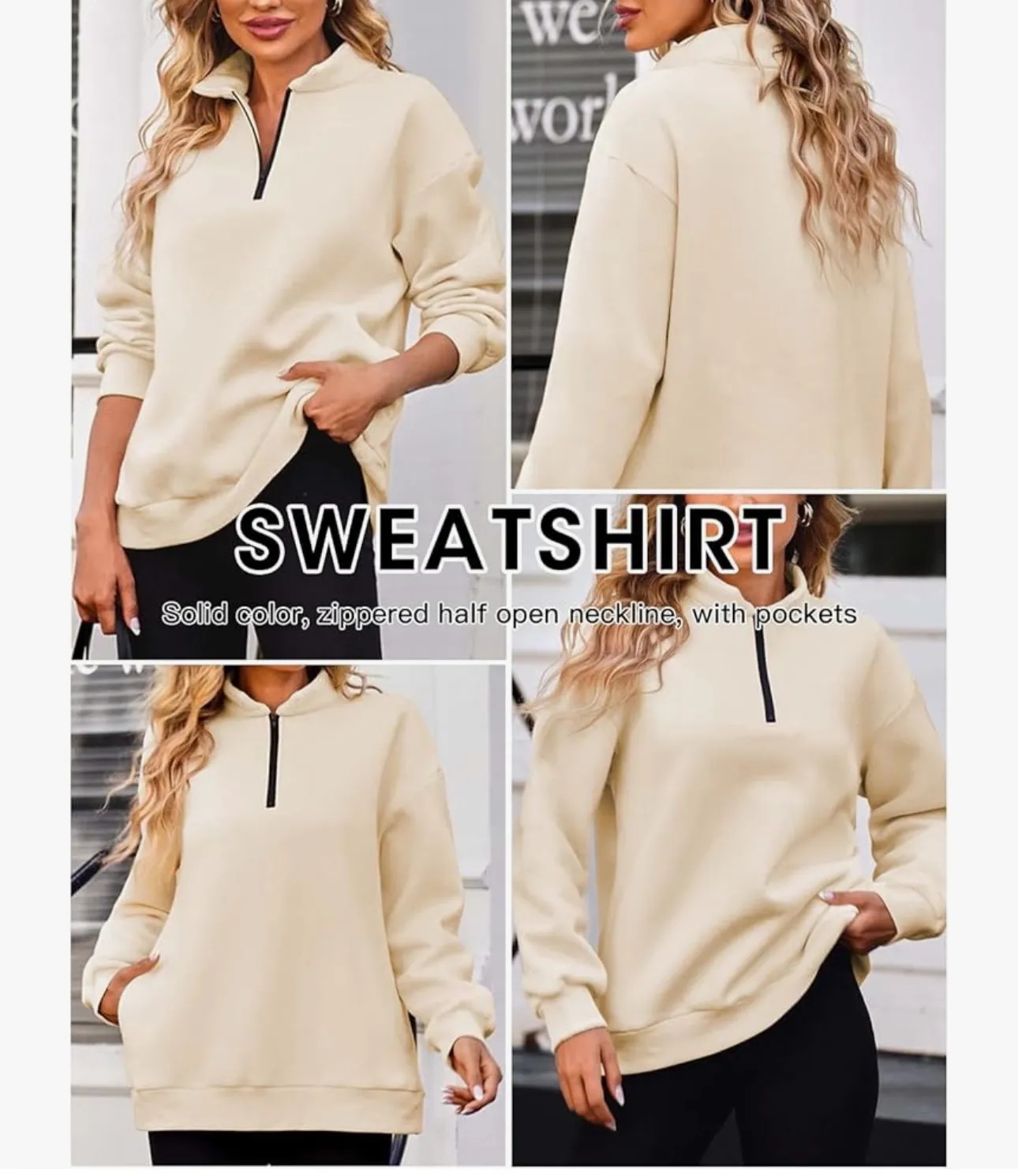 Oversized Sweatshirt Half Zip Size Medium Yellow - Image 2