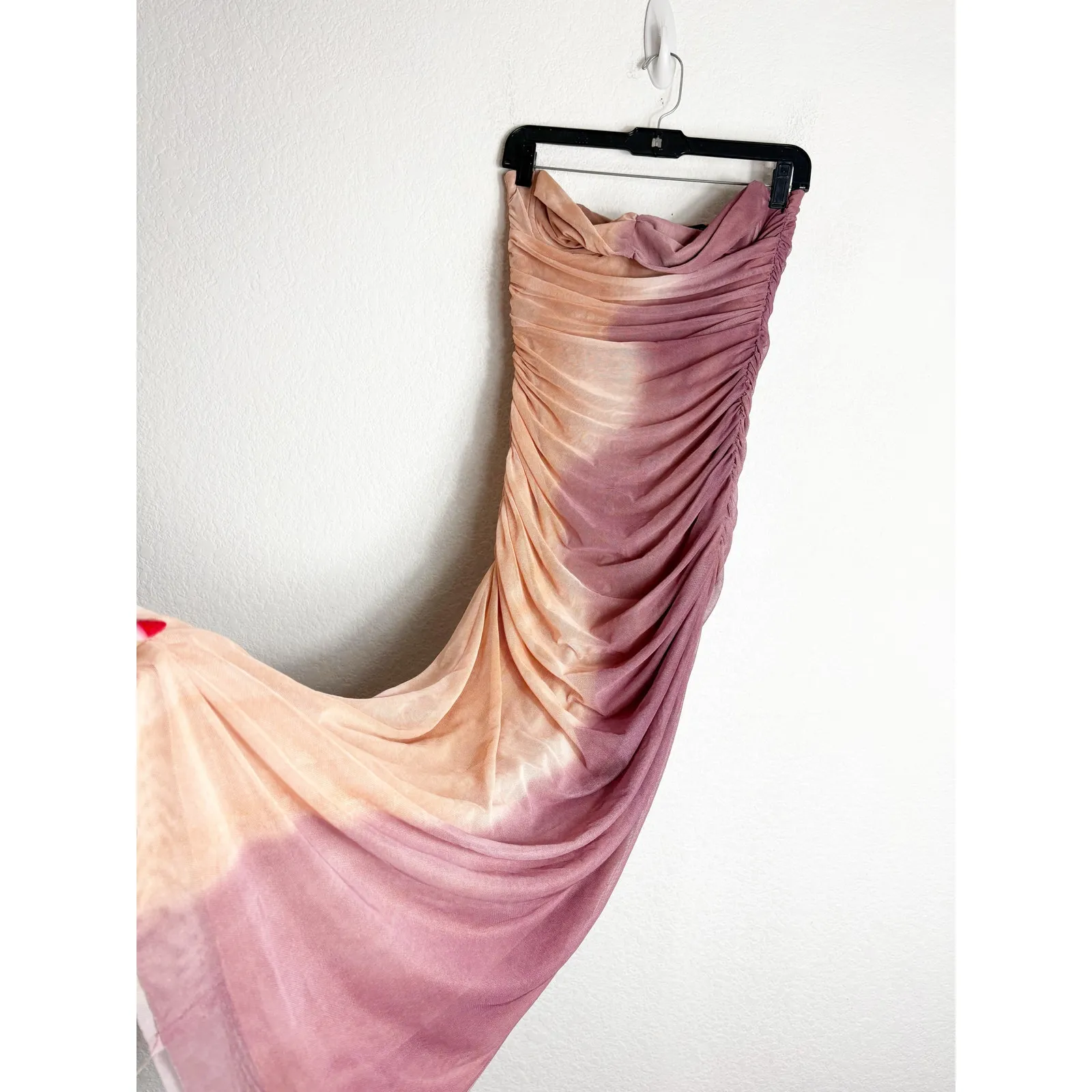 ZARA Printed Tulle Maxi Dress Size Medium Ruched Strapless Mesh Jersey 2716/190 - Image 12