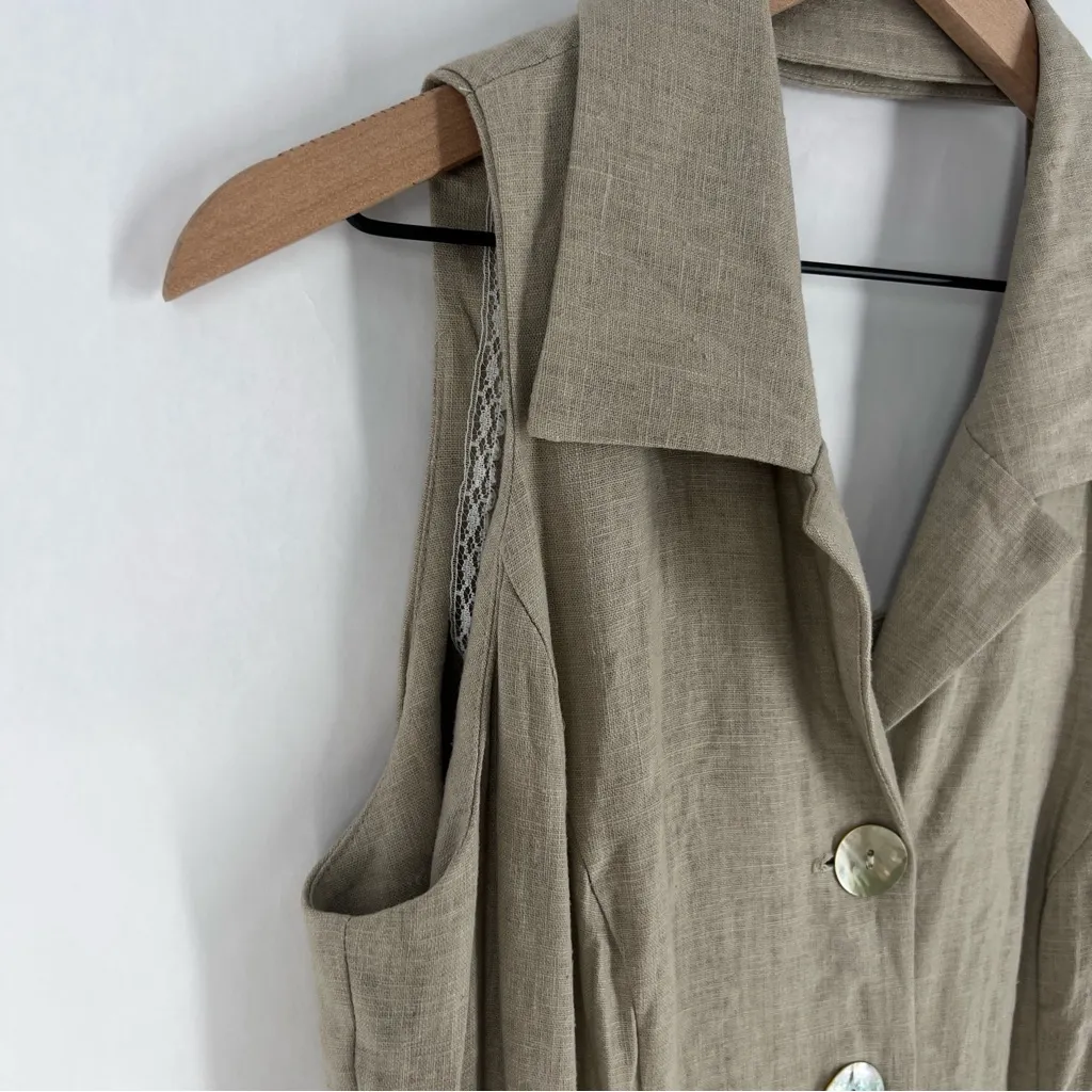 Virgo II Khaki Linen Blend Button Front Collared Sleeveless Maxi Dress Size 12 Tan - Image 5