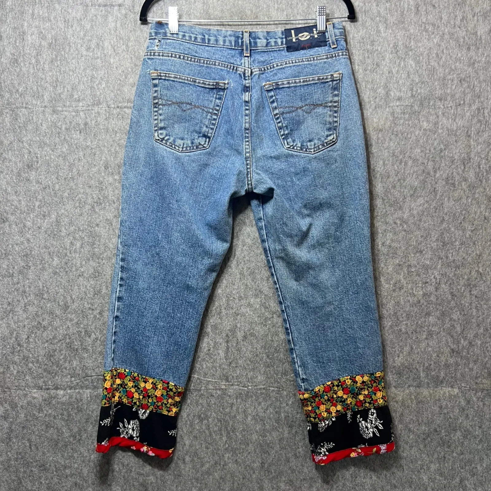 Vintage Y2K Lei Jeans Cropped Embellished Denim Jeans Floral Patchwork Size 9 Blue - Image 9
