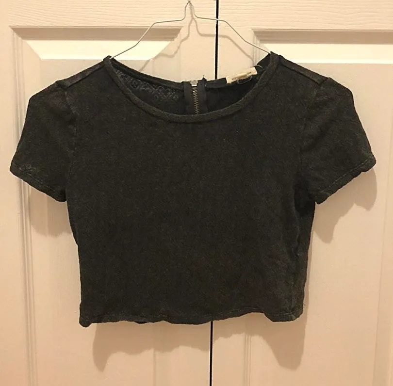 Black Texture Zip Back Crop Top - Image 2