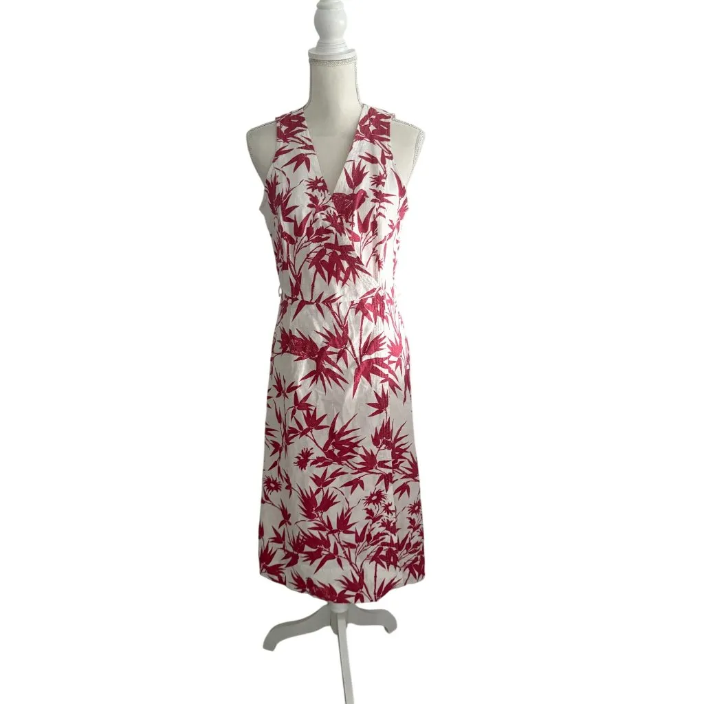 POLO RALPH LAUREN 100% Linen Cream Red Botanical Linen Wrap Dress Size 6 - Image 13