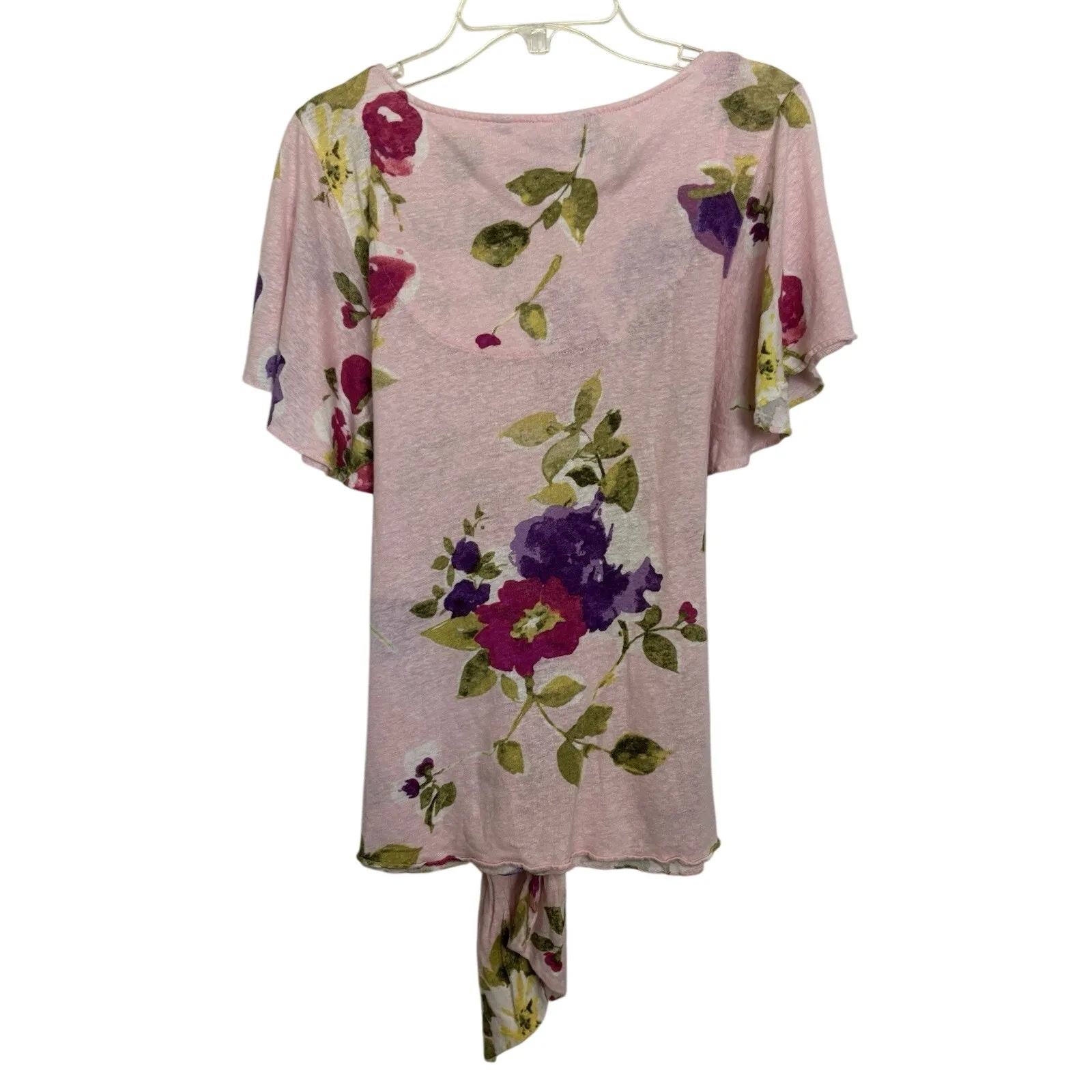 Lauren Ralph Lauren Black Label Linen Blend Pink Floral Flutter Sleeve Sz Small - Image 4
