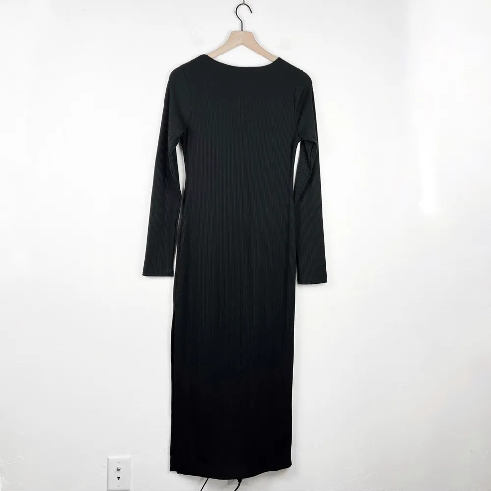 VICI Alexina Long Sleeve Ribbed Knit Slit Maxi Dress in Black Size Large - Image 10