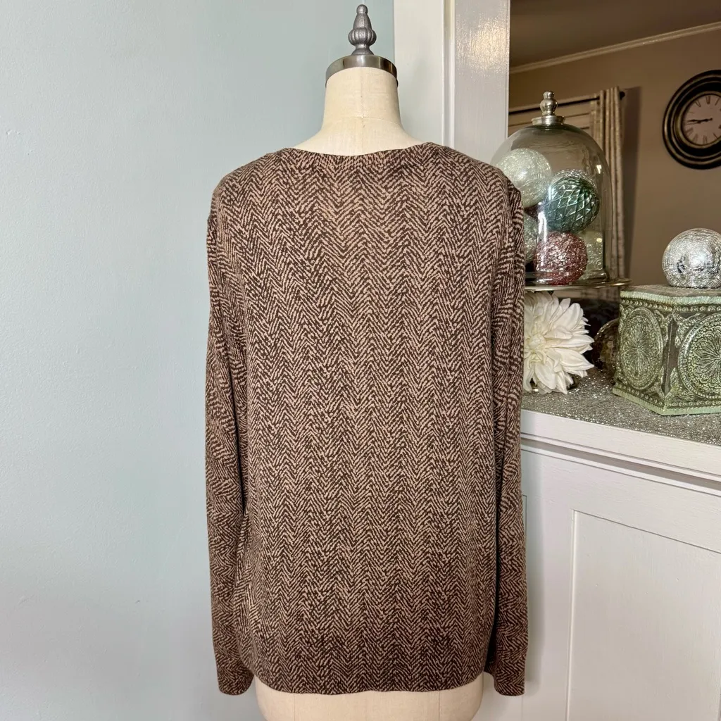 Talbots Herringbone Angora Cardigan Sweater Brown Tan Size XL - Image 5