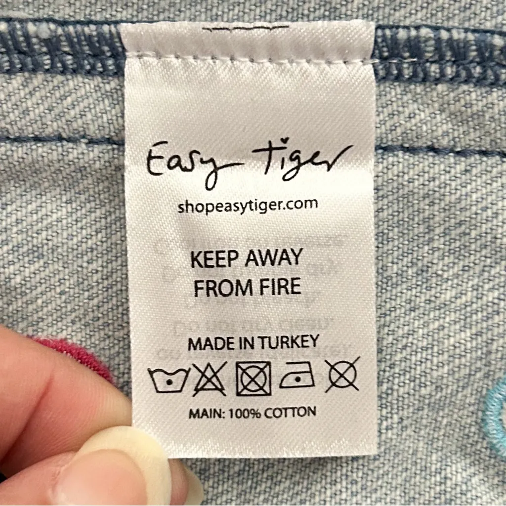 Easy Tiger Denim Flower Power Smiley Face Patches Zip Up Cropped Bustier XS NWT Blue - Image 7