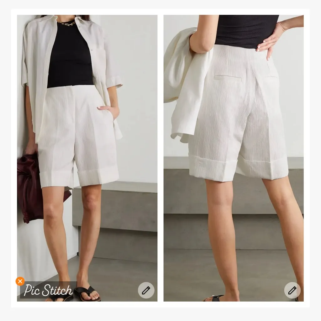 King & Tuckfield White Linen Blend Jacquard Shorts Size L - Image 2