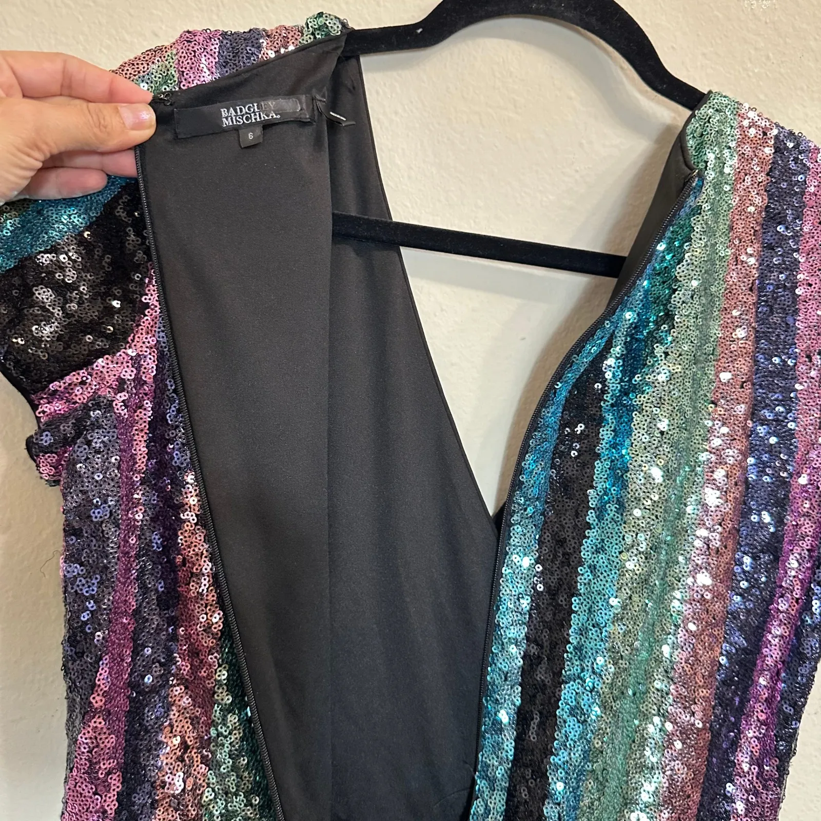 Badgley Mischka Multi Sequin Striped Dress Dress Women's Size 6 Party Event  NYE - Image 5