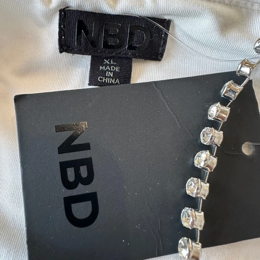 NBD White Bandeau Crop Top Rhinestone Straps XL Bralette Stretch Lilah $128 NEW - Image 8