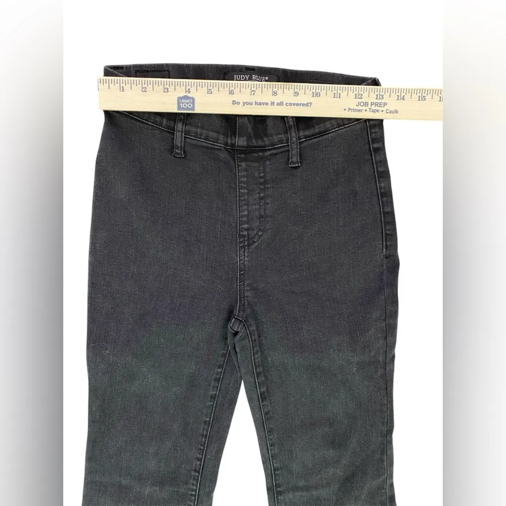 Judy Blue High Waist Super Flare Black Stretch Pull On Jeans Raw Hem Size 1/25 - Image 4