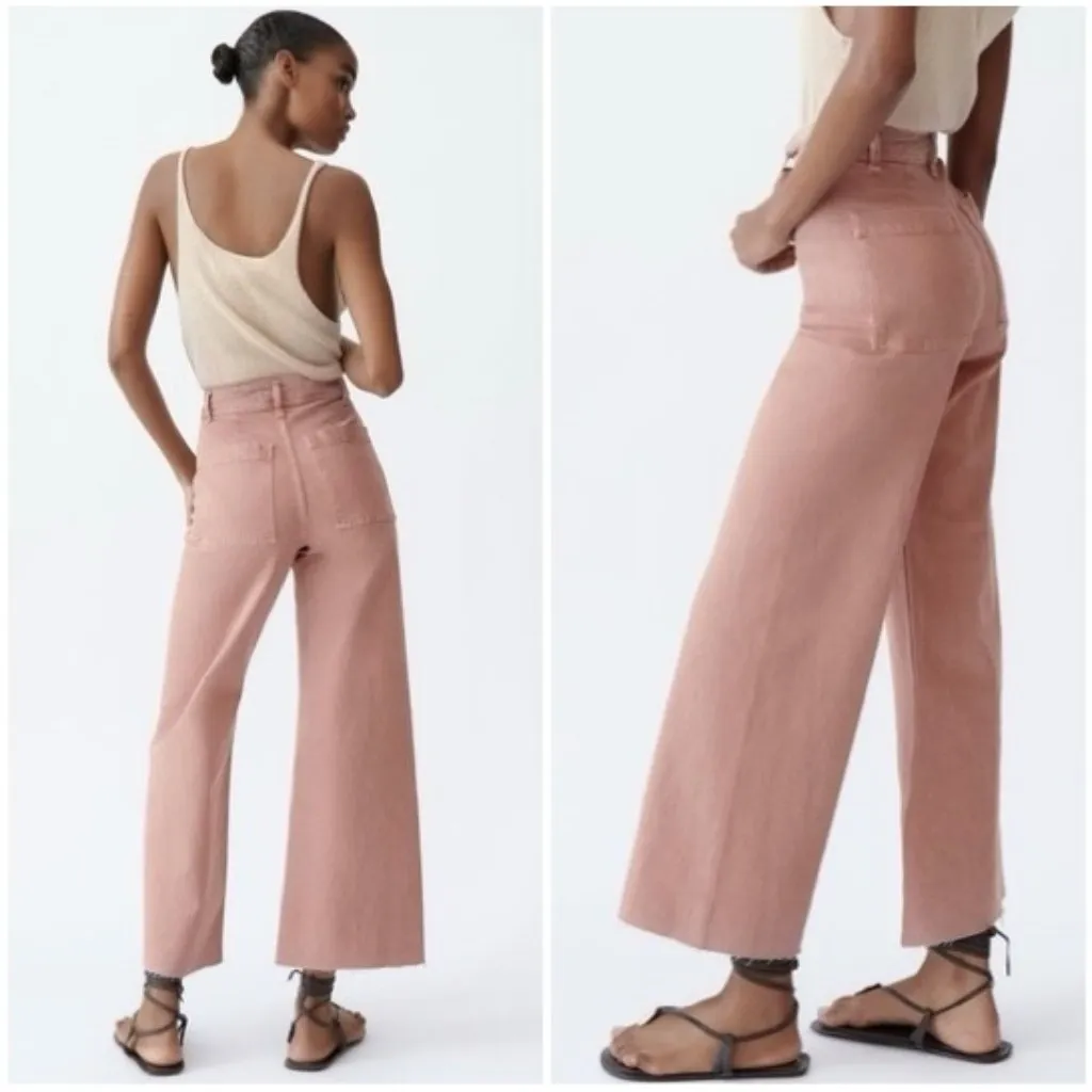 Zara Premium Marine Straight Wide Leg Jeans in Dusty Rose Pink - Image 3