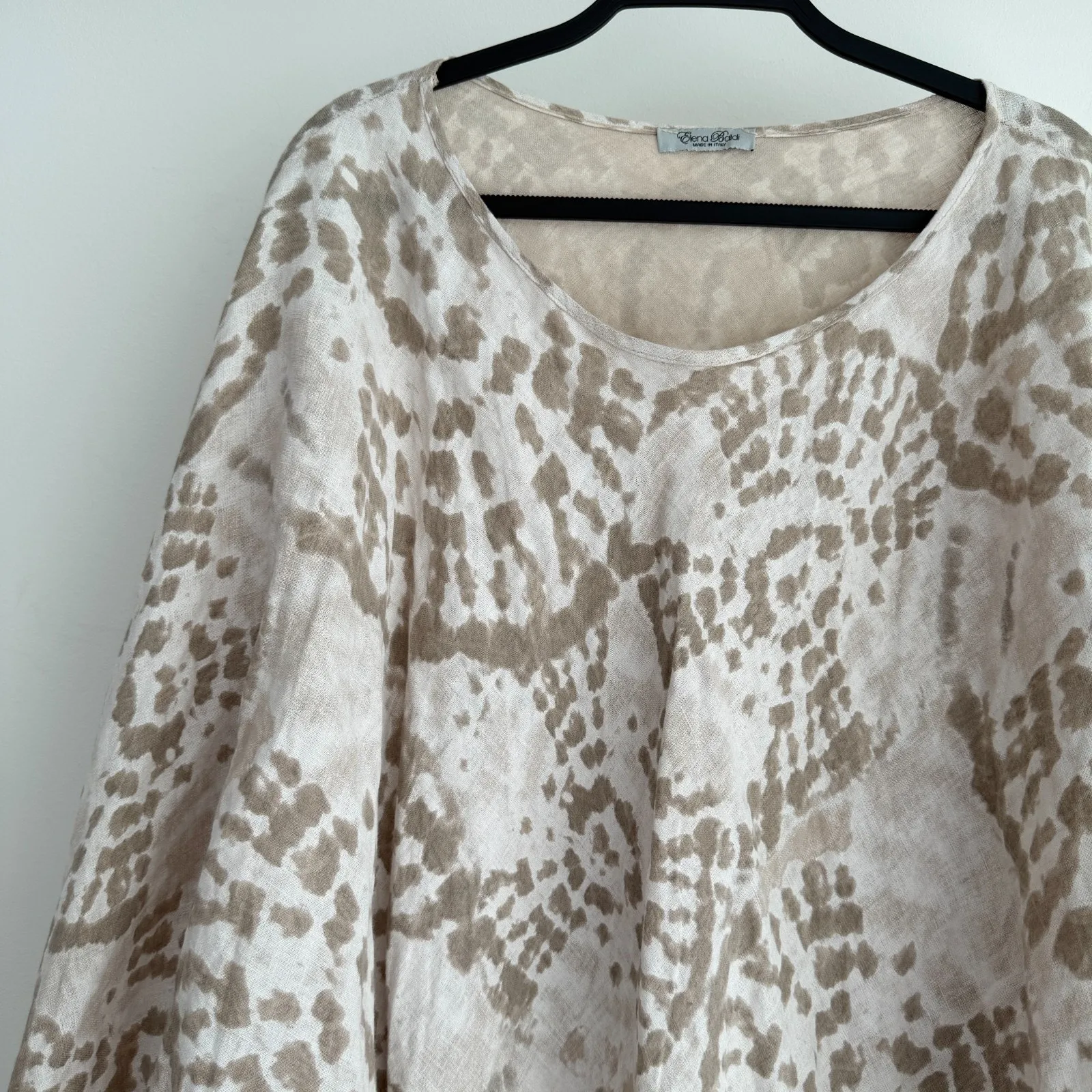 Elena Baldi 100% Linen Poncho Caftan One Size Made In Italy Lagenlook Boho Tan - Image 4