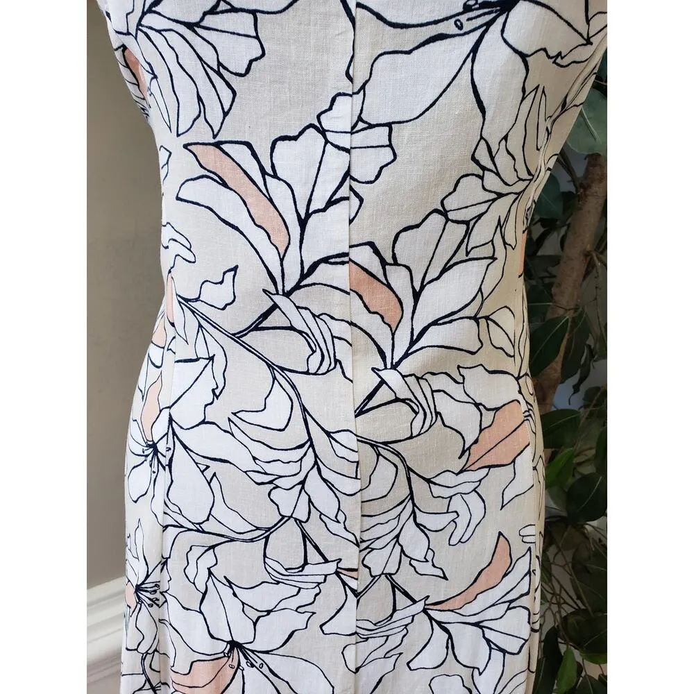 Jones New York Maxi Dress Linen 6 Ivory Floral Handkerchief Back Zip Square Neck - Image 10