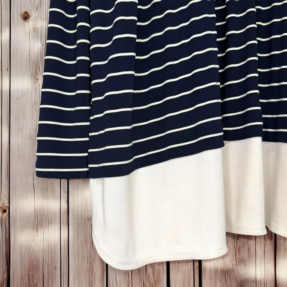 LRL‎ Ralph Lauren 3X Blouse Faux Under Shirt Viscose Stretch Navy Stripe Top - Image 3