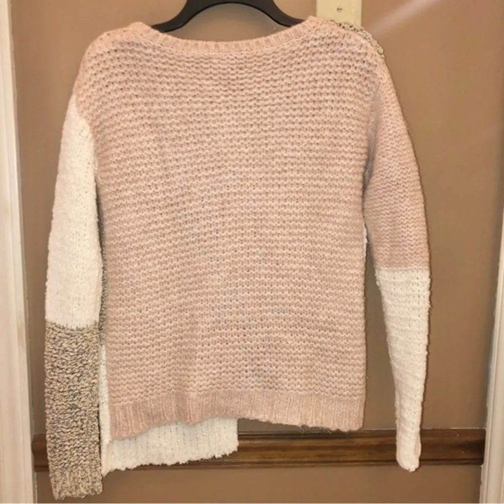 Sundance Wool Mohair Patchwork Asymmetrical Chunky Sweater Pink Cream‎ XS - Image 2