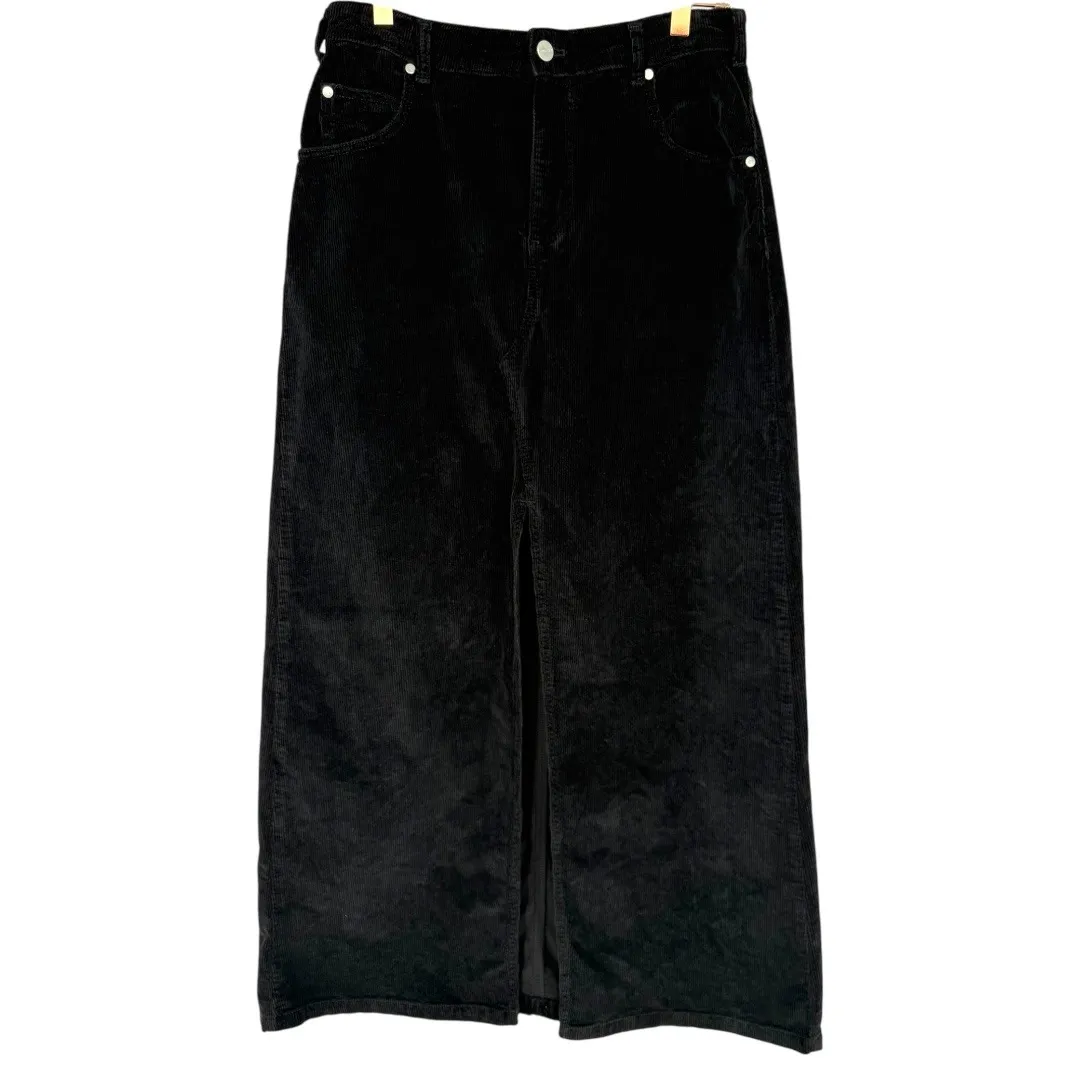 Anthropologie Pilcro Madi Front Slit Corduroy Maxi Skirt Black Sz 6 Boho Western - Image 4
