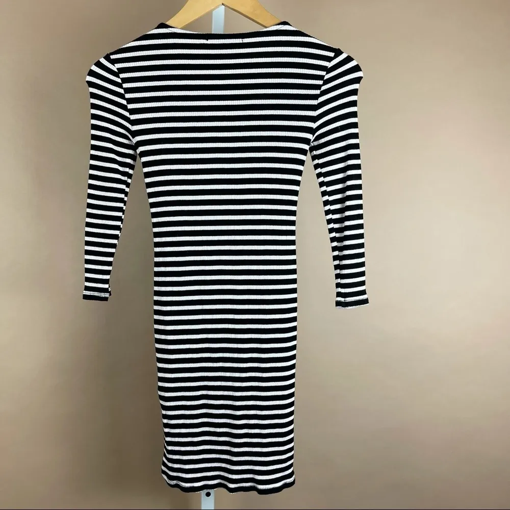 Forever 21 Small Stripe Tie V Neck Long Sleeve Fall Bodycon Dress Halloween - Image 2