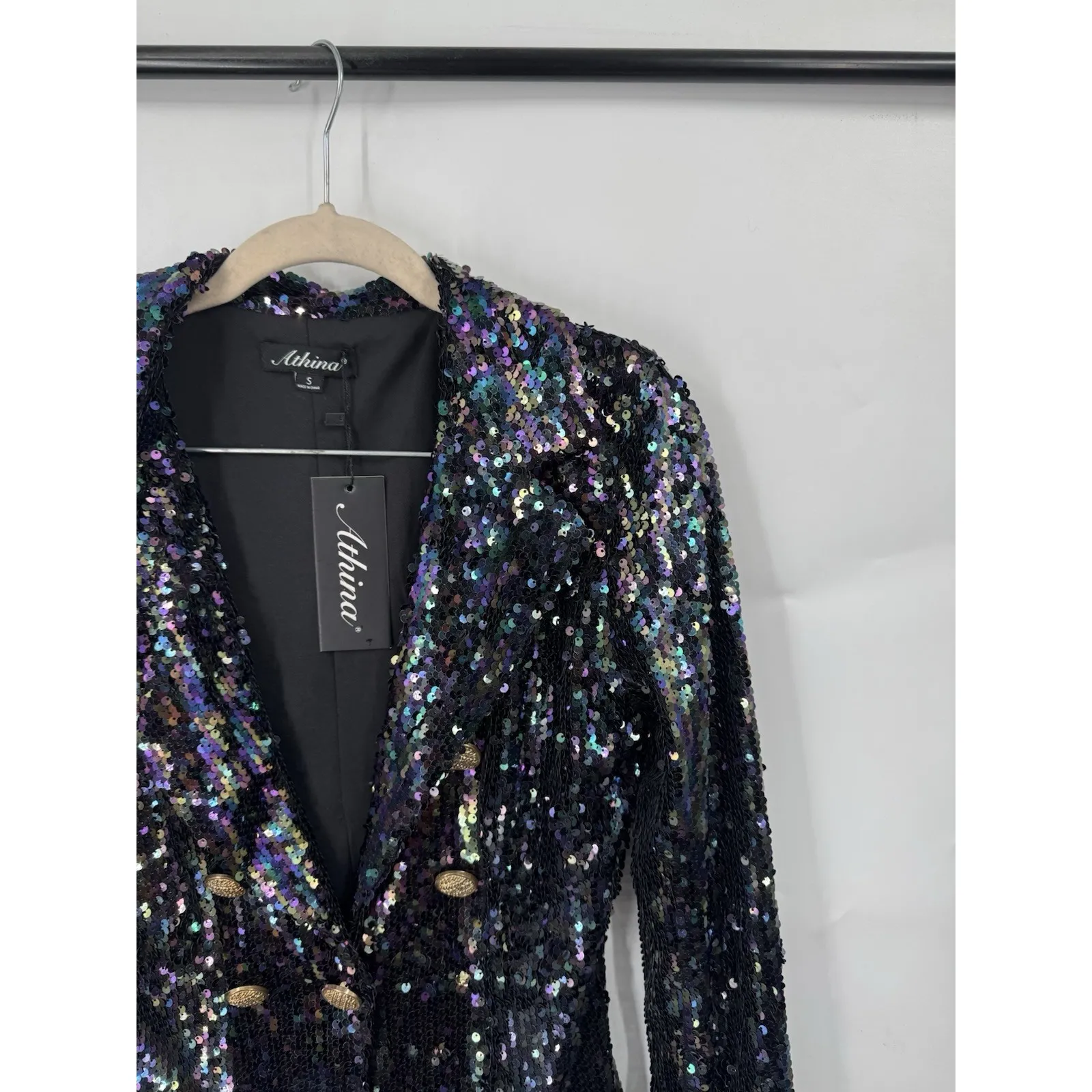 Athina Sequined Blazer Jacket Women Small Black NEW Retro Dark Fairy Party - Image 11