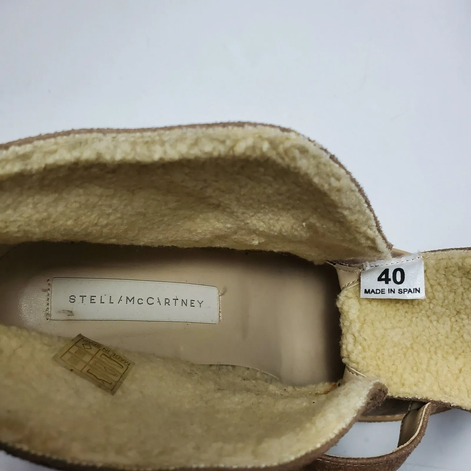 Stella McCartney Beige Suede Faux Shearling Lined Gum Wedge Ankle Boot Size 40 - Image 6