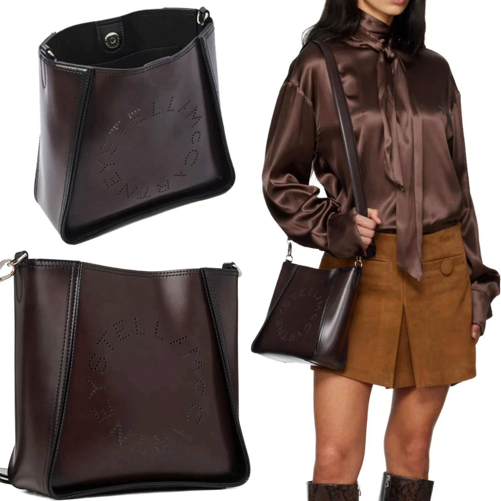 Stella McCartney Logo Square Crossbody Bag NWT Black Brown - Image 2