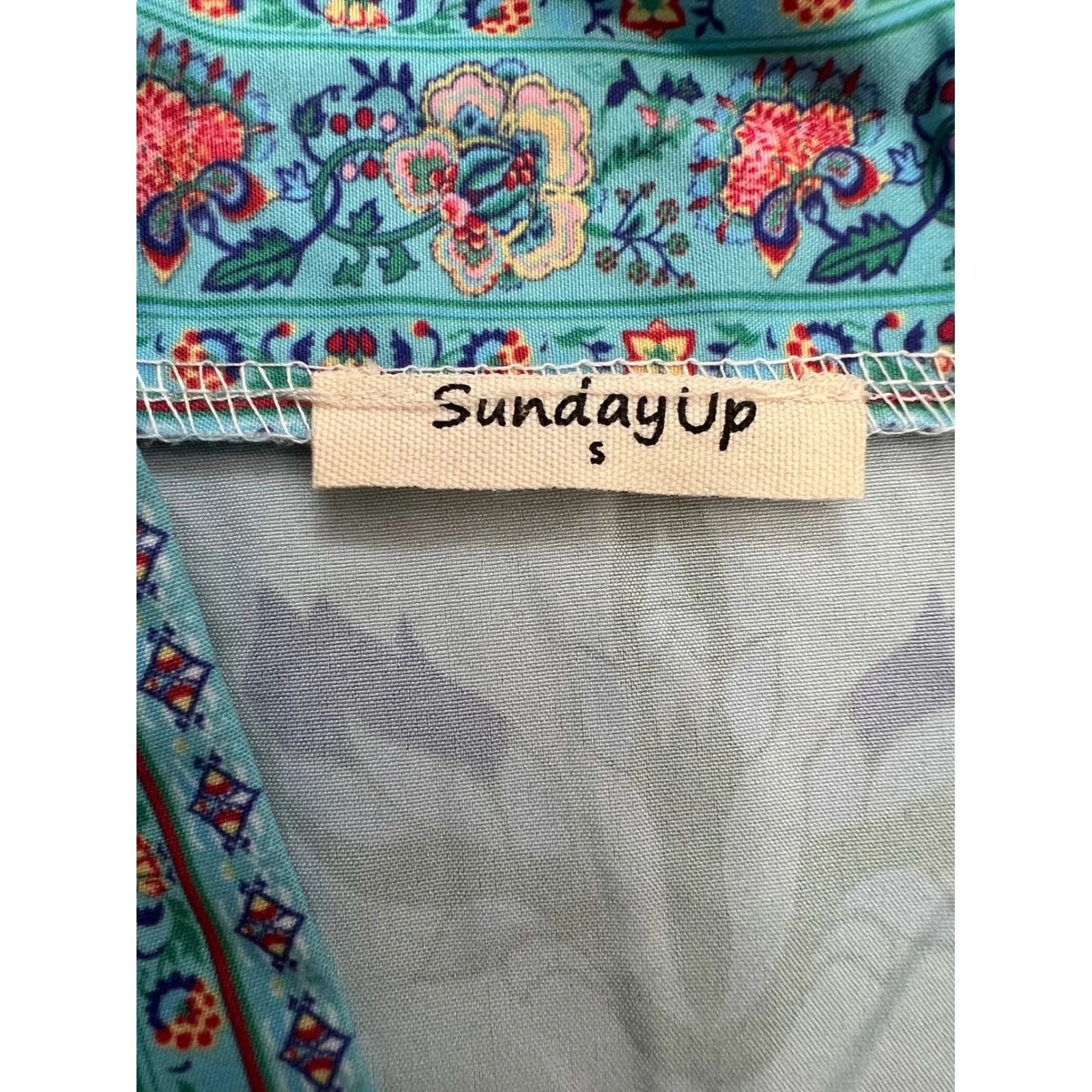 Sunday Up Boho Floral‎ Mini Dress, Blue Print, Belt Included, Size S - Image 10