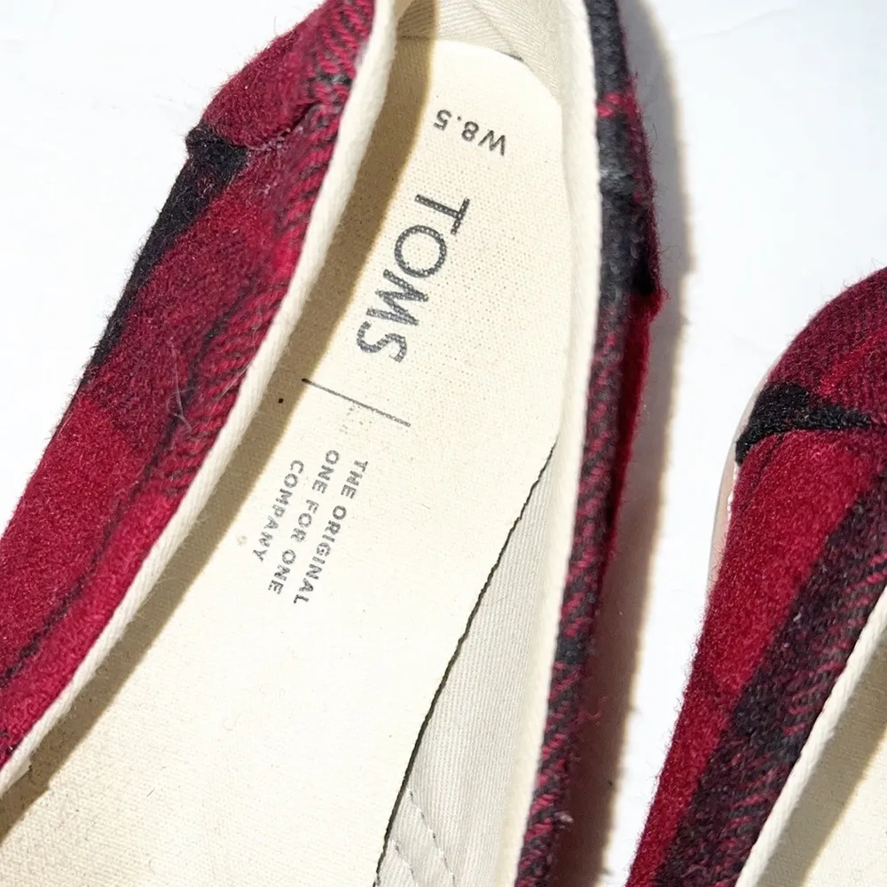 Toms Alpargata Classic Buffalo Check Plaid Red And Black Felt Slip On Flats - Image 4