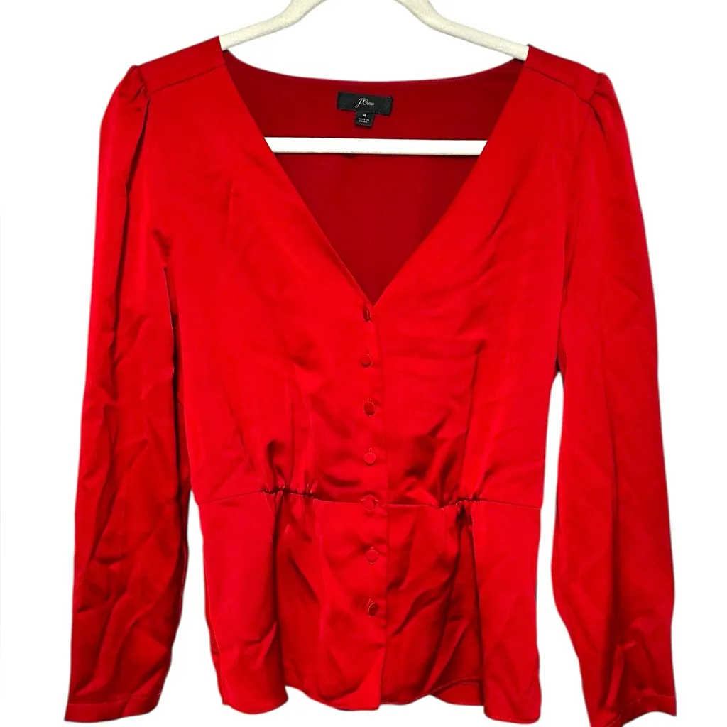 J. crew Deep V-neck button-front top‎ in satin-backed crepe 4 red - Image 3