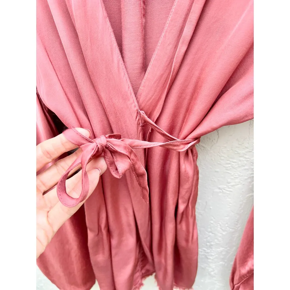 Nation LTD Wide Dolman Sleeve Trim Hem Wrap Tie Top Pink Women's Medium - Image 3