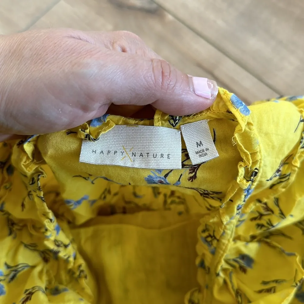 Happy X Nature By Kate Hudson Dress Ditsy Meadow Mini Floral Ruffle Yellow Sz M Size M - Image 7