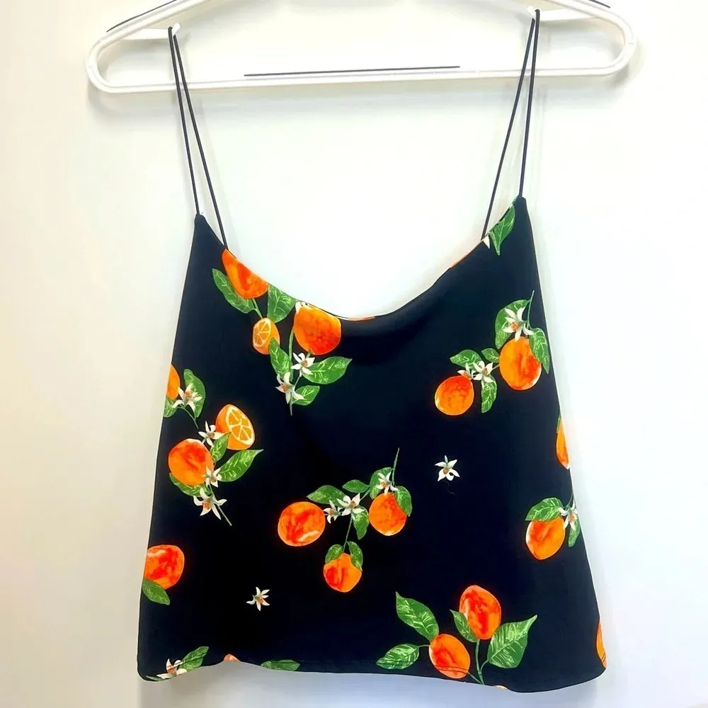 Orange Print Citrus Cropped Tank Top Plus Size 1x - Image 2