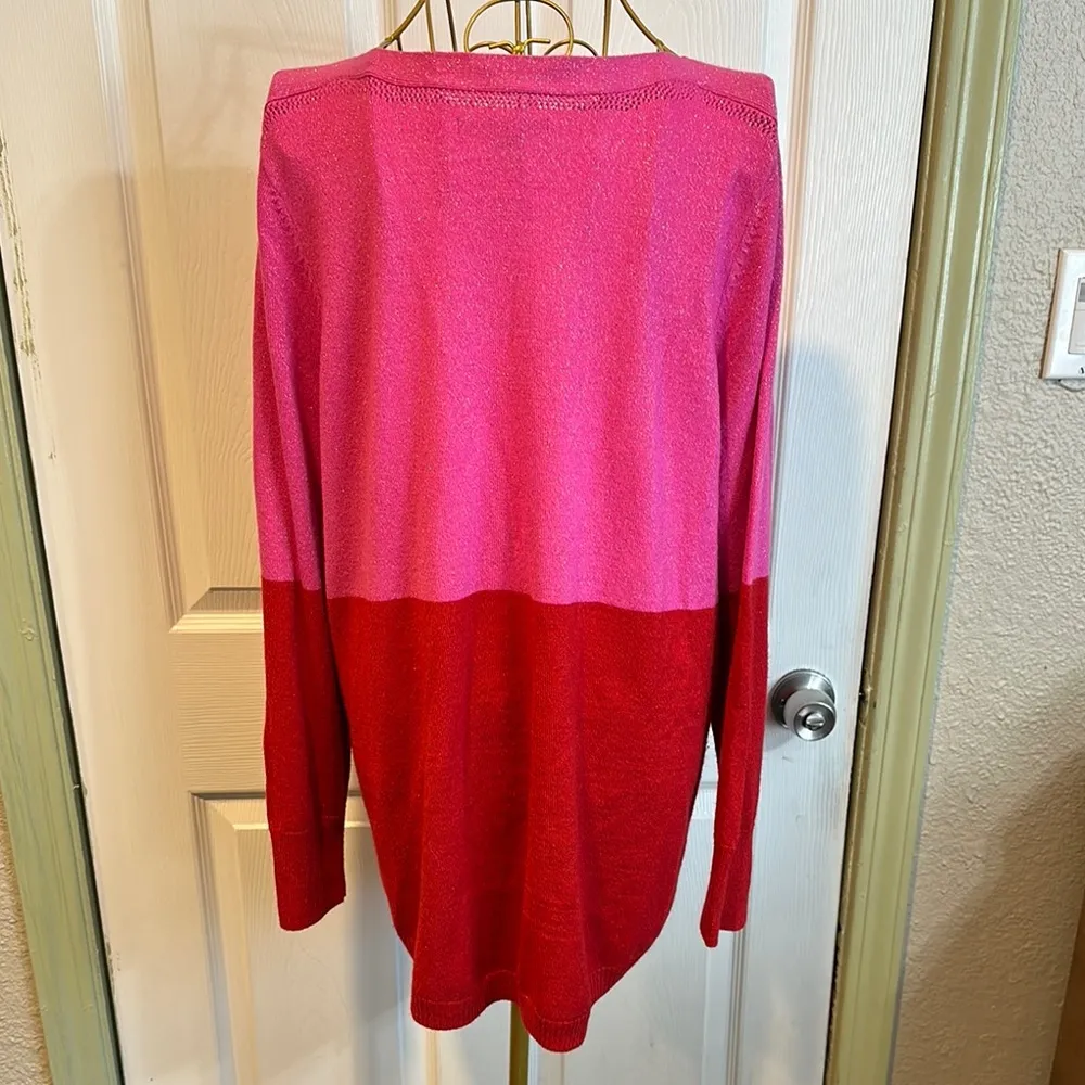 Apt. 9 Color-Block Crew Neck knit Sweater in Pink and Red - Image 3