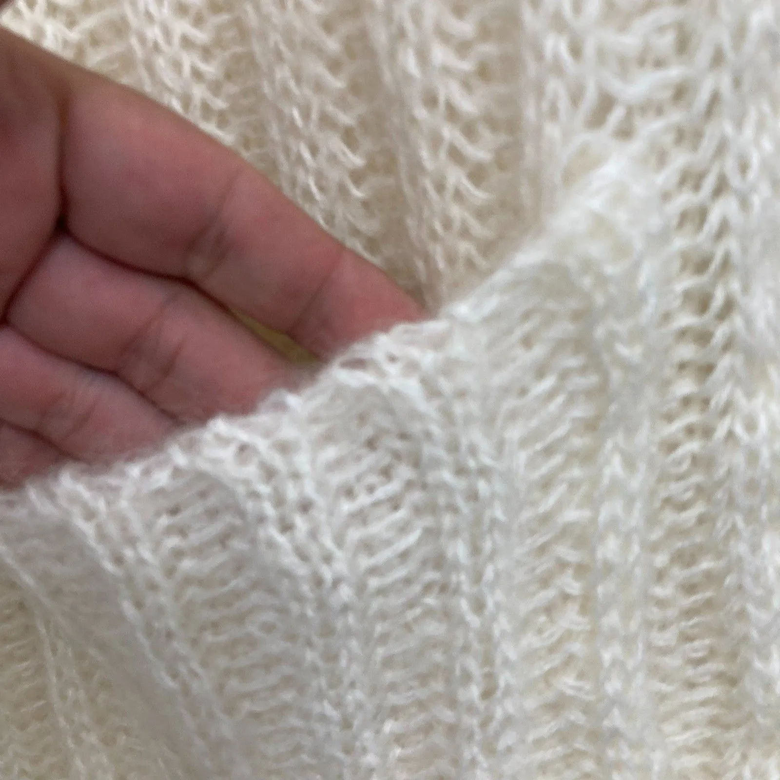 Express Tricot Vintage Mohair Cardigan Cream Fuzzy Knit Hong Kong 90s M Size M - Image 6