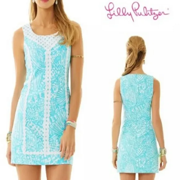 Lilly Pulitzer Mcfarlane Embroidered Stretch Shift Seaside
Aqua Dress Size 2 - Image 2