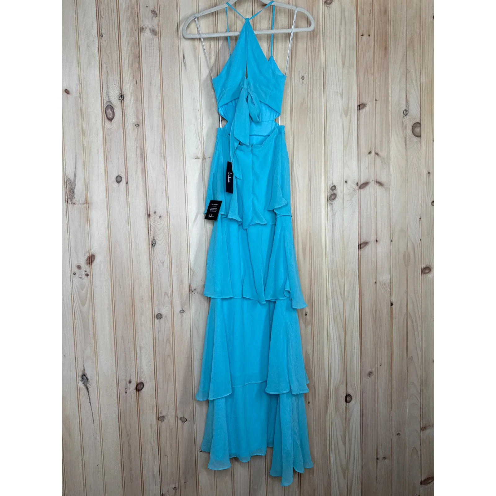 NWT Lulus Tier and Now Blue Tie-Back Tiered Maxi Dress Dance Gala Wedding Sz XXS - Image 5