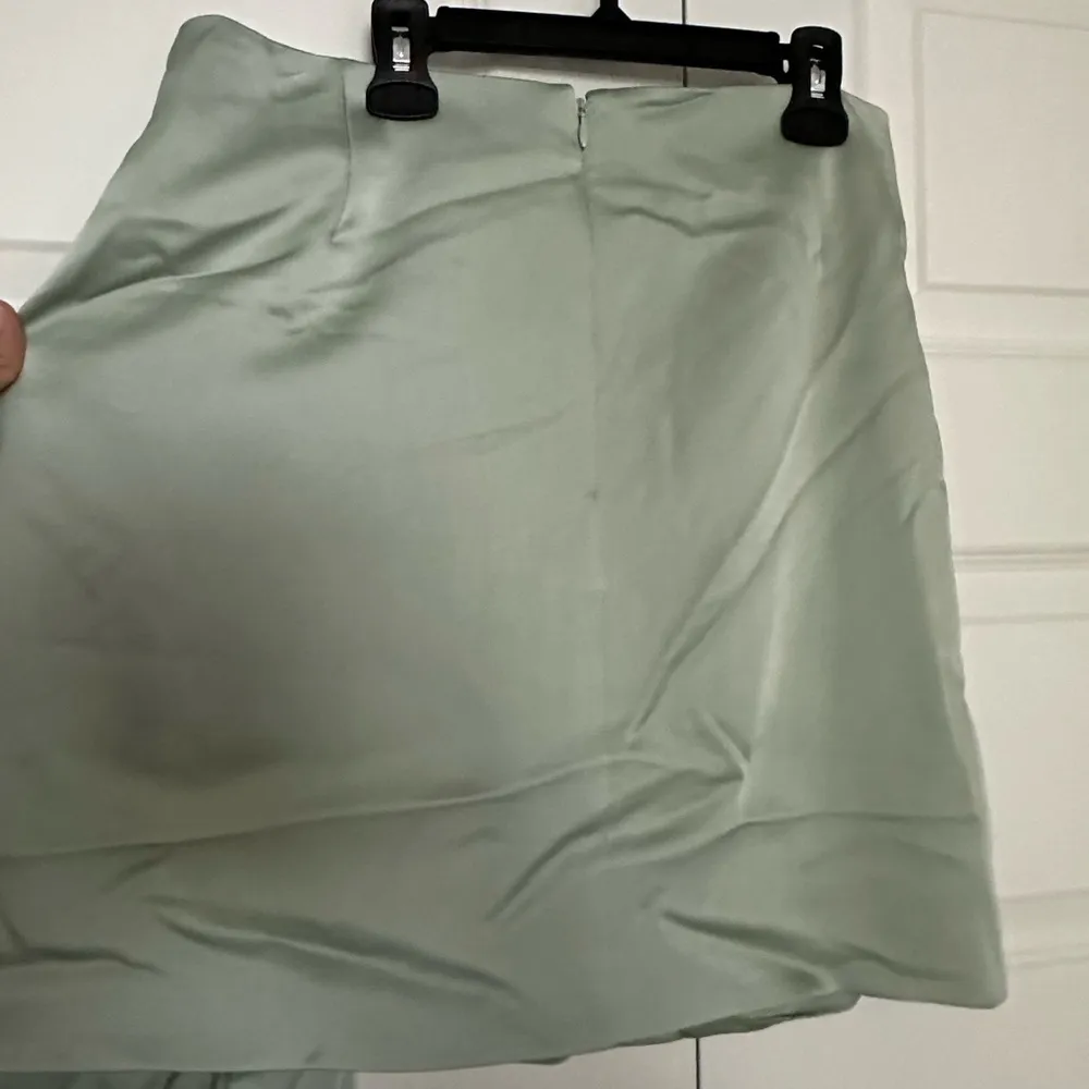 Jonathan Simkhai Mae Mini Classic Draped Ruched Satin Pleated Sash Lichen 12 NWT Green - Image 9