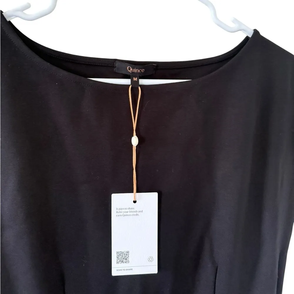 Quince NEW Ultra-Stretch Ponte Cap Sleeve Dress Black - Image 5