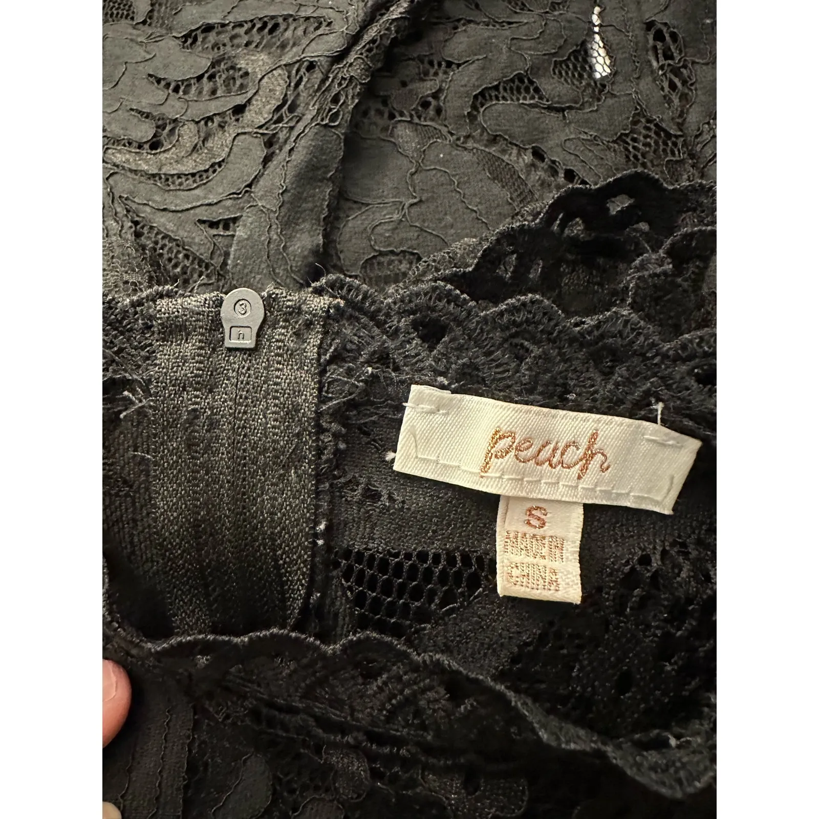 Peach Small Black Lace Sheer Short Sleeve Top - Image 3