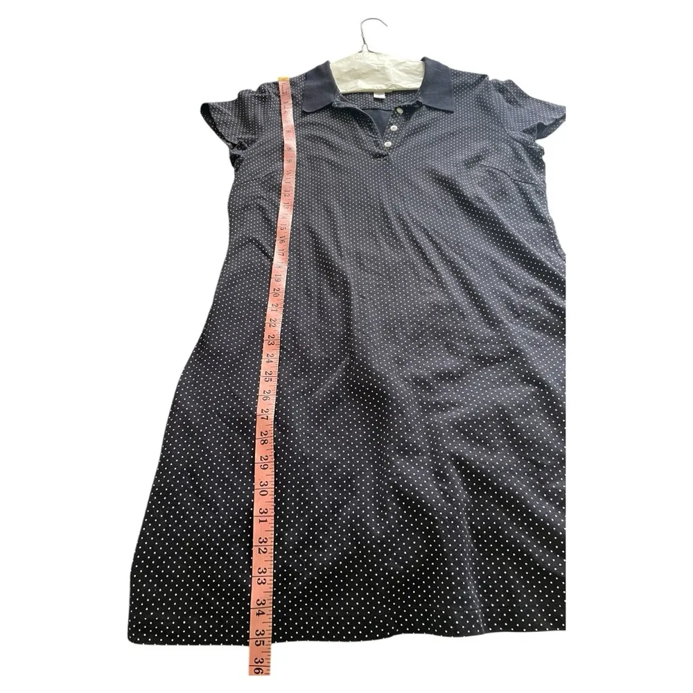 Vtg GUC Talbots Womens L Cotton Polo Dress Navy Mini White Polka Dots Preppy - Image 9
