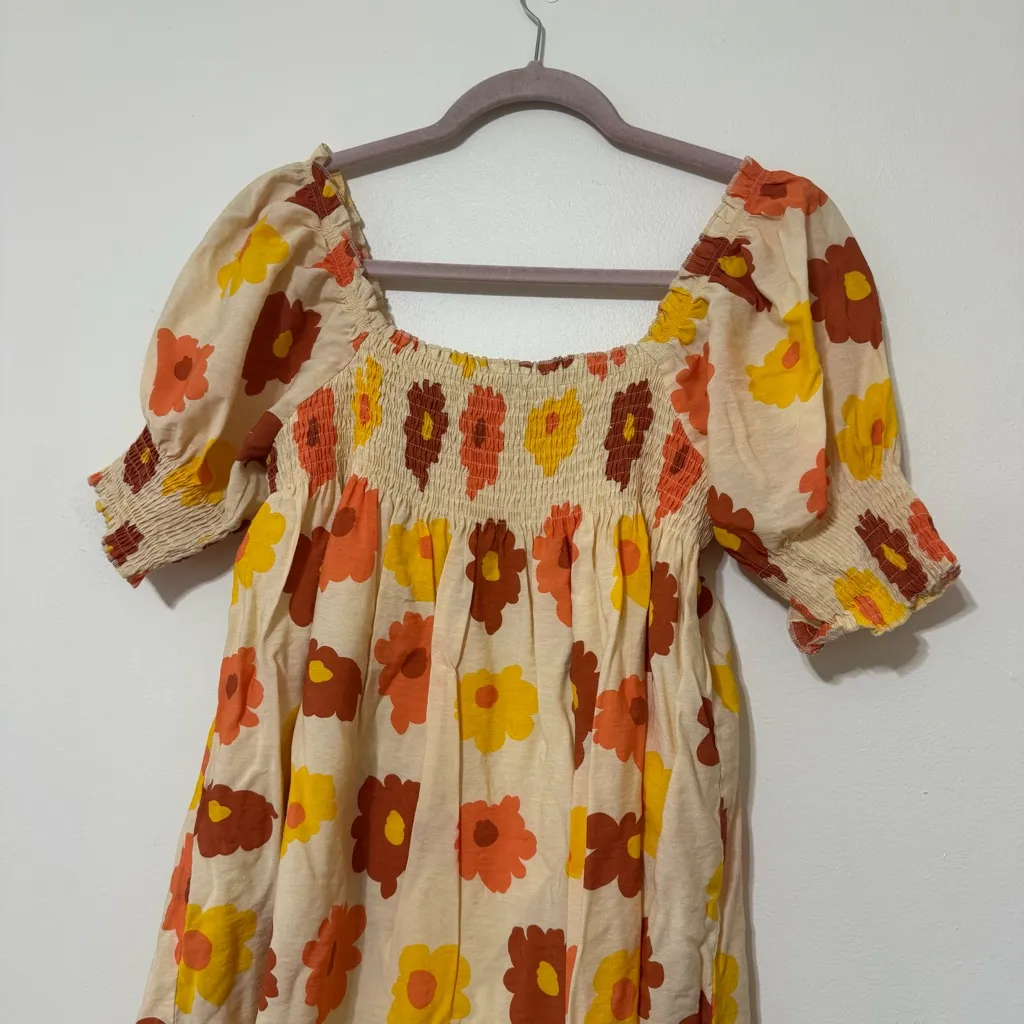 Wild Pony Floral Puff Sleeve Babydoll Dress Orange Size M - Image 3