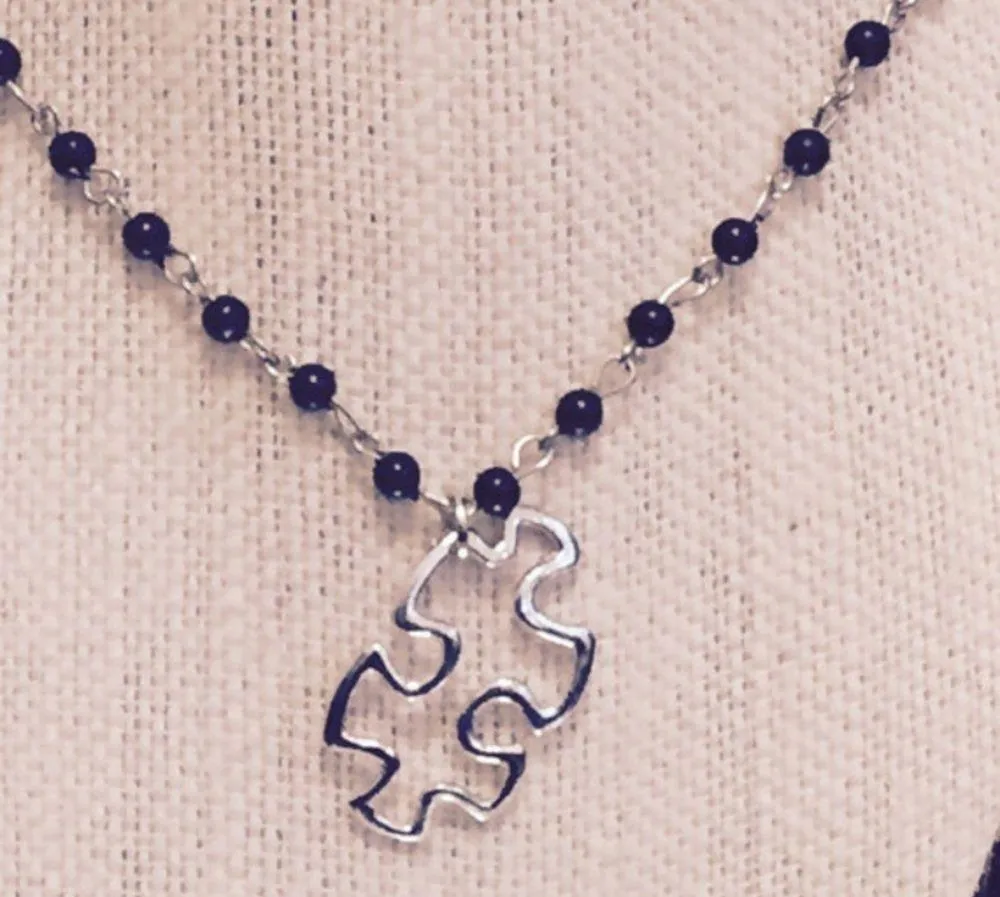 Puzzle Piece Black Rosary Chain Necklace - Image 3