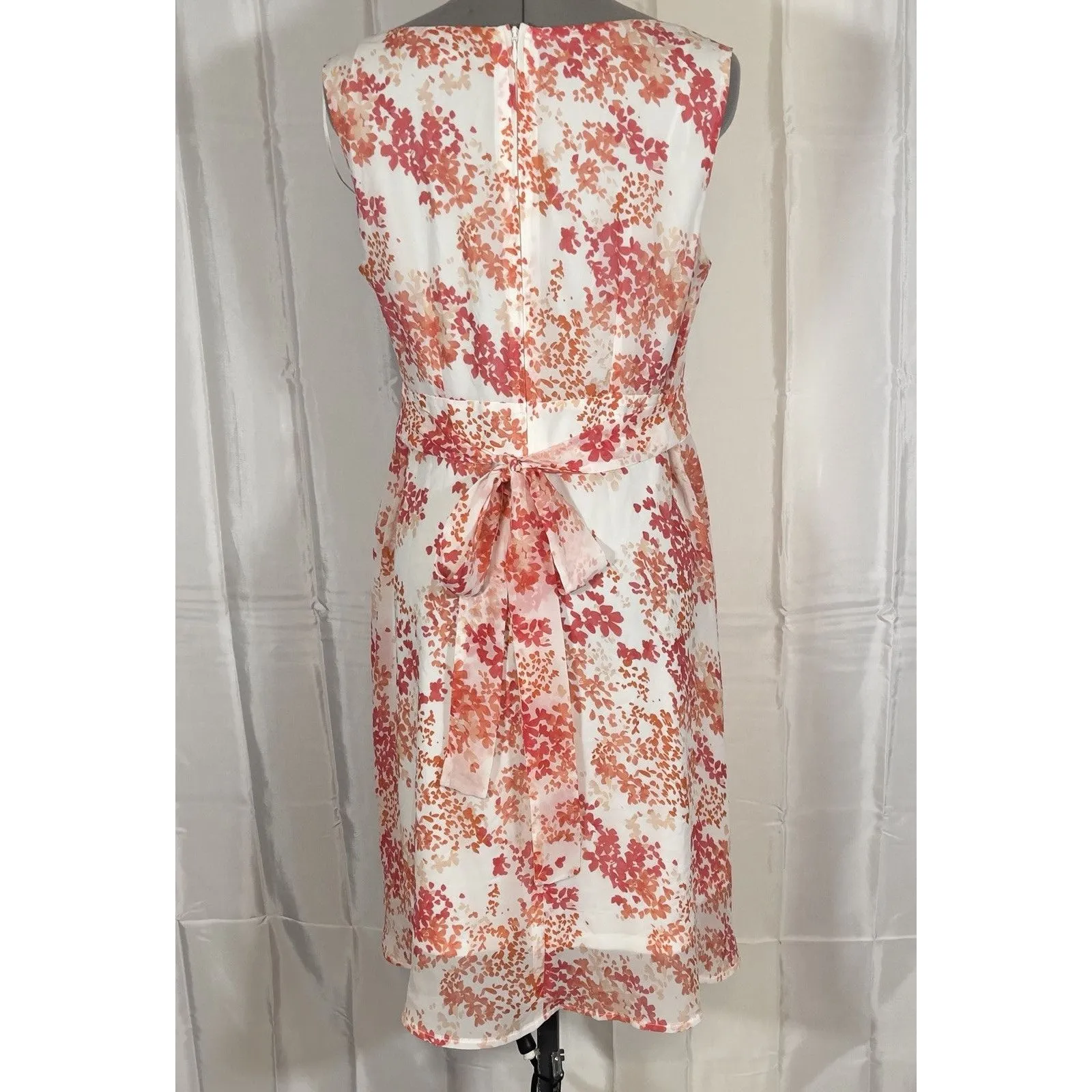 Orsay Floral Summer Dress Sleeveless Belted Size 42 Mid Length Lightweight Lined White - Image 4